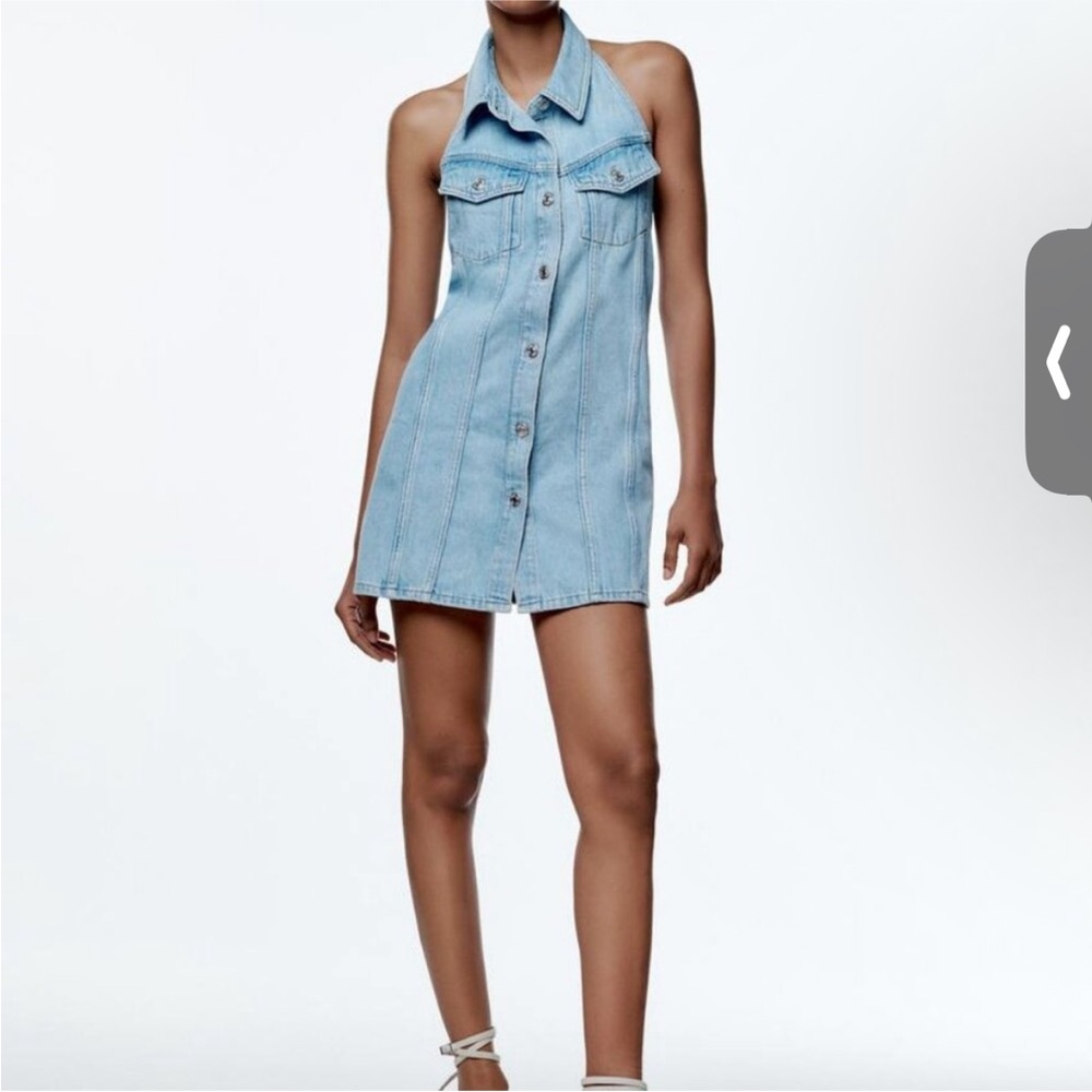 Zara Light Blue Denim Mini Dress Small